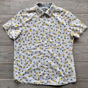 Savage by Perry Ellis Lemon‎ short sleeve button down Stretch shirt size Large